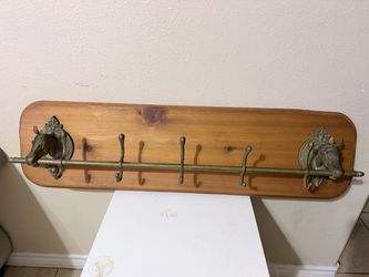 vintage or antique solid brass horse head and 5-hook coat/hat rack