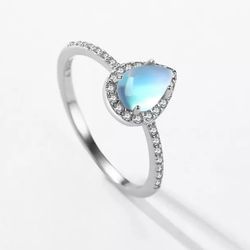 925 Sterling Silver Ring Waterdrop Moonstone Size 7