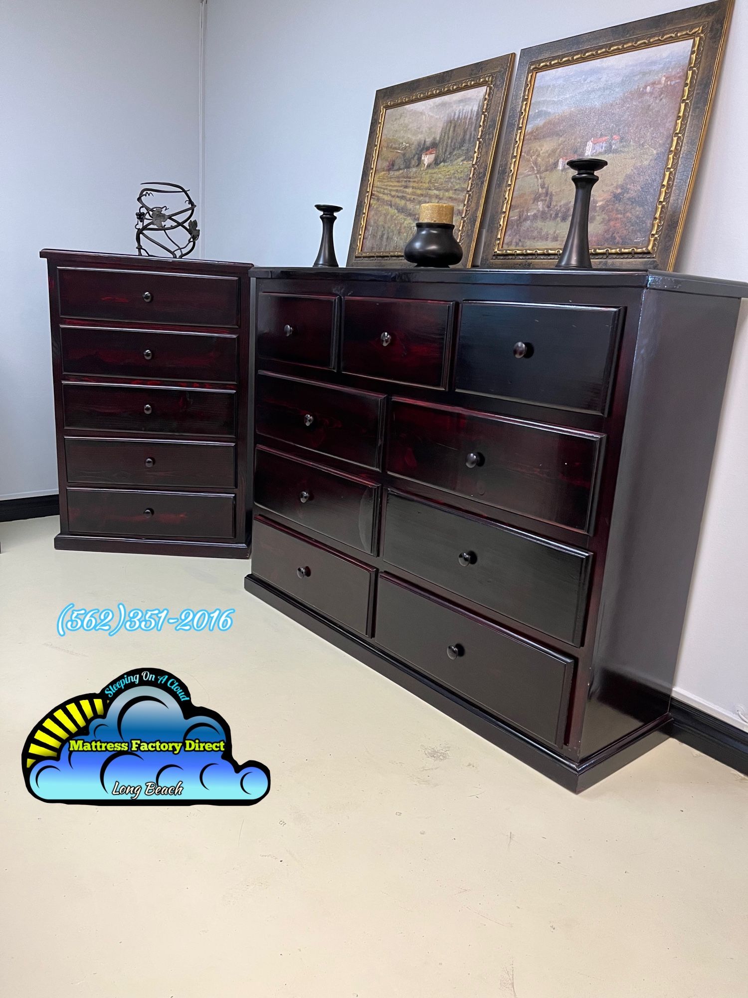 Nine Drawer And Five Drawer Cherry Pinewood Chest Cajonera