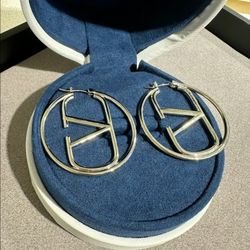 silver big hoops earrings for women, sterling silver plated, 4cm big