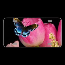 License Plate Novelty Car Front Tulip Flower Butterfly Nature