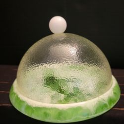 Vintage Green Lucite Covered Cheese Dish With Lid 7" Diameter