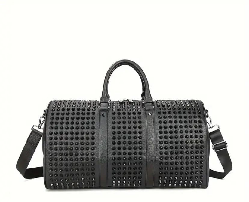Black Punk Style Rivet Travel Duffel Bag - Laptop Sleeve, Shoulder & Crossbody Handbag with Edgy Studded Design for Men and Women, Casual Crossbody Ba