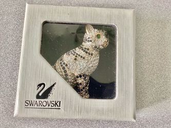 Vtg. Signed Swarovski Pave Crystal 22k Tabby Cat Pin Brooch Limited Edition