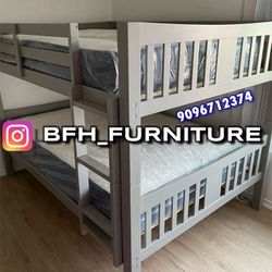 Full Full Size Grey Bunkbed W Ortho Mattress 