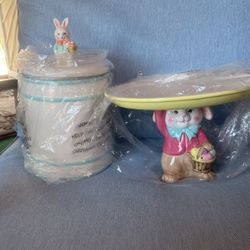 Easter cake stand and cookie jar 