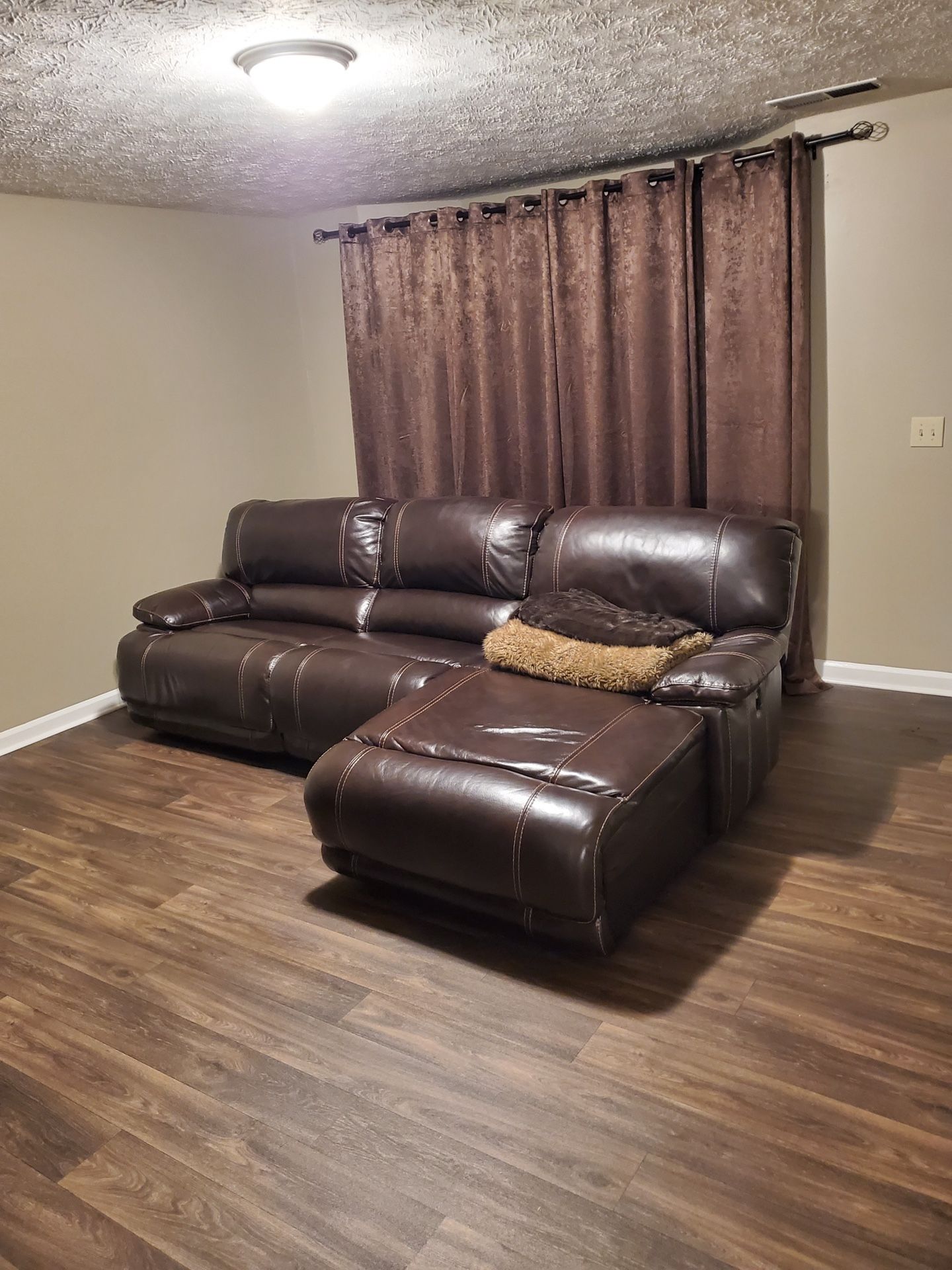 Brown Real Leather Sofa With Chaise