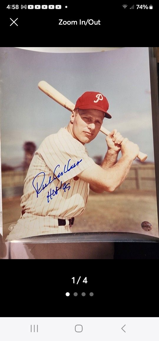 Richie Ashburn HOF Signed Phillies Baseball 8x10  Autograph with HOF INSCRIBED & COA