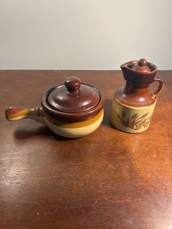 Vintage Brown & Beige Ceramic Creamer and Lidded Sugar Bowl Set, 2pc