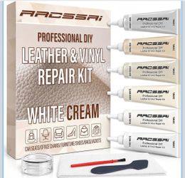Cream Leather & Vinyl Repair Kit for Furniture, Couches, Car and Boat Seats Repairs scratches, cracks, tears, holes and peeling on leather, vinyl, fau