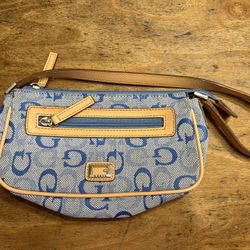 GUESS Hand Bag/Mini Bag, Light Blue & Tan Leather