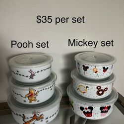 Pooh Set / Mickey Ceramic Food Storage Sets w/ Vented Lids 