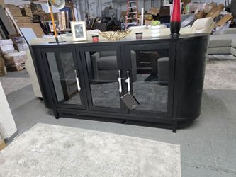 Black Sideboard Buffet Cabinet with Glass Doors