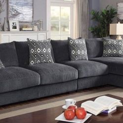 Brand New Grey Super Plush Chenille Sectional Sofa (Pillows Included)