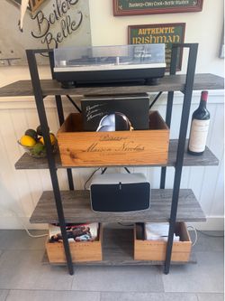 4-Shelf Vintage Industrial Bookshelf, Rustic Gray Wood and Metal 4 Tier Bookcase