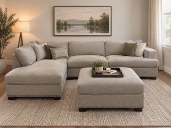 Gray Fabric Sectional Sofa with Ottoman