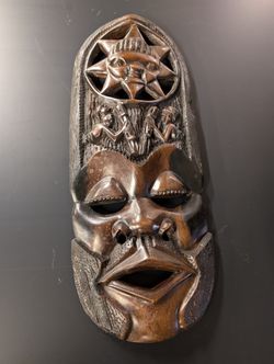 Hand-Carved Wooden Tribal Mask Wall Decor