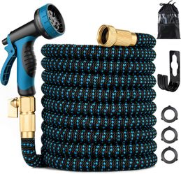 100ft Expandable Garden Hose with 10 Pattern Spray Nozzle, Kink Free Flexible Water Hose, Brass Fittings