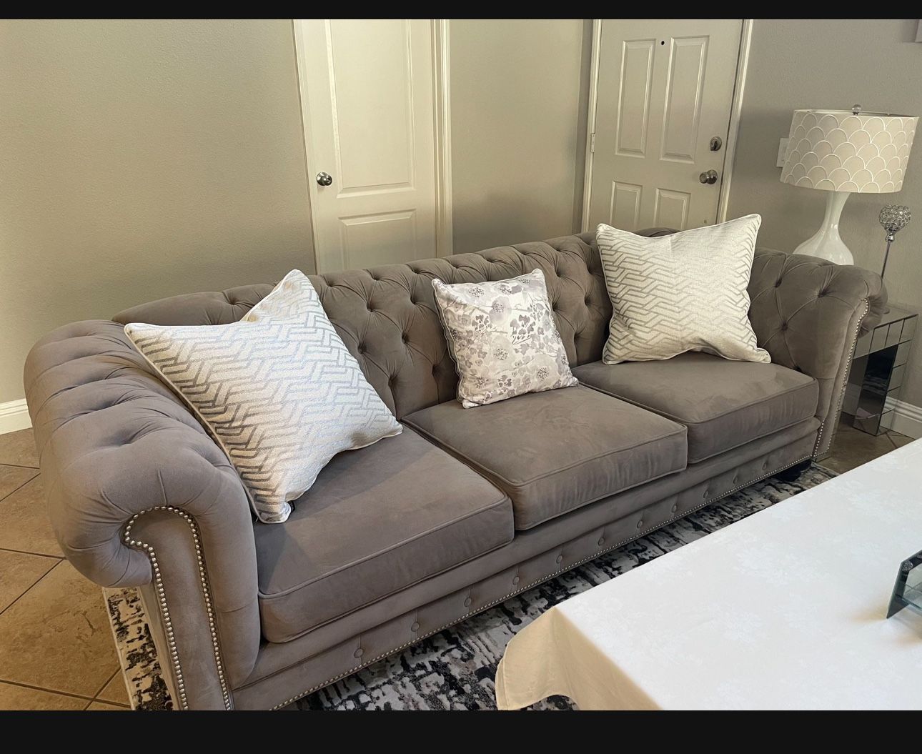 Custom Gray Suede Couch