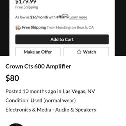 Crown Cts 600 Amplifier ( Home)