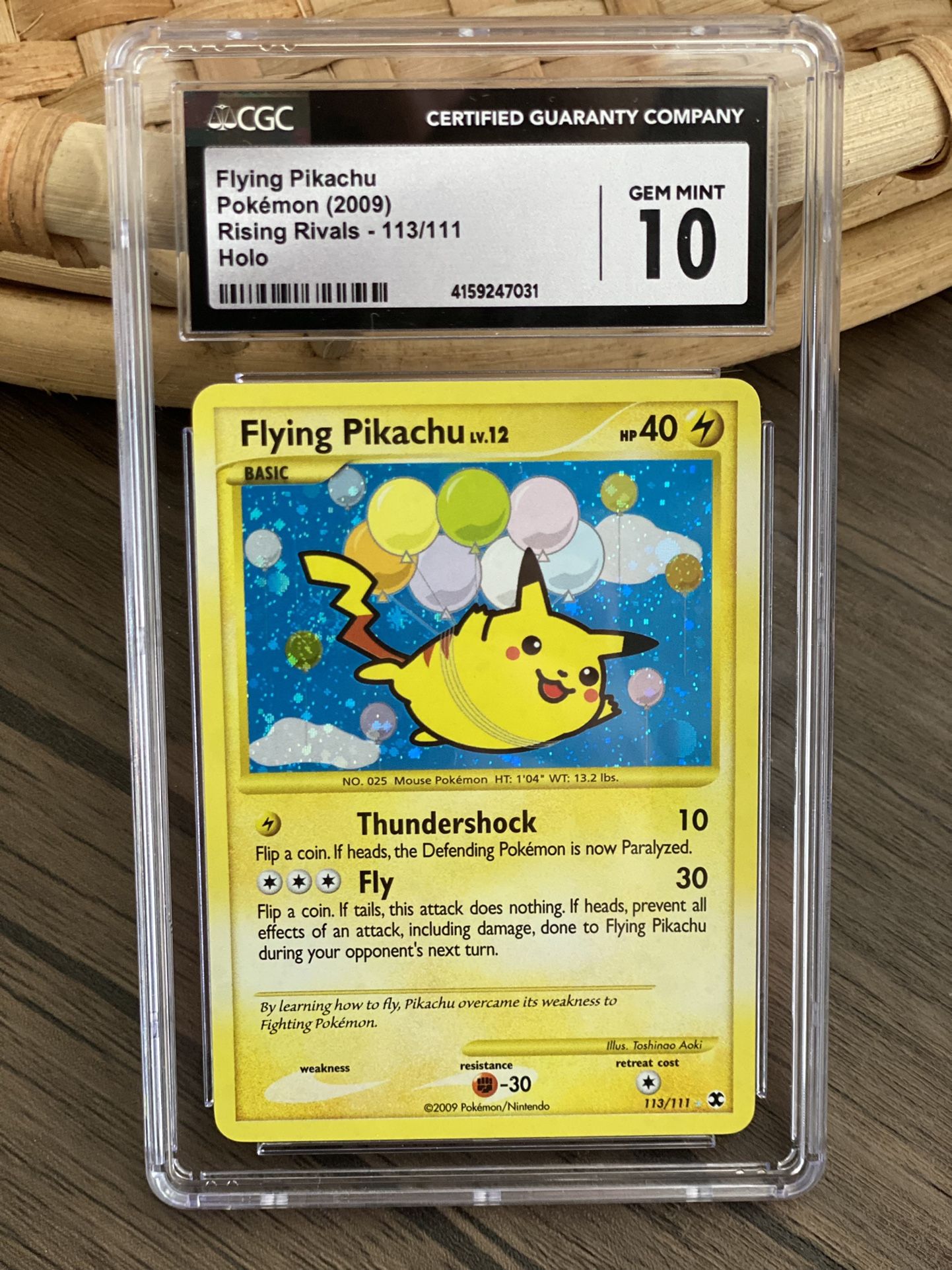 Flying Pikachu Rising Rivals 113/111 CGC 10 Pop 1 with Swirl and Holo Bleed