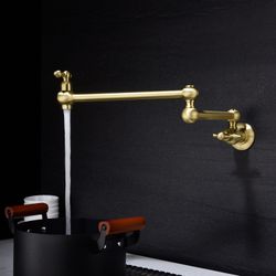 Brushed Gold Wall Mount Pot Filler Faucet