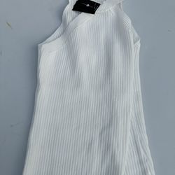 New Look White Ribbed Off the Shoulder Sheath Midi Dress