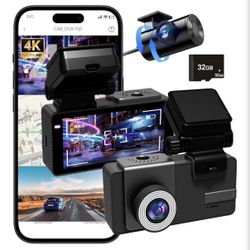 𝟒𝐊 UHD Dual Channel Dash Cam,WiFi - App Control, G-Sensor, Loop Recording, 170° Wide Angle, Night Vision, 3.6" IPS, S300 Dash Camera for Cars with 3