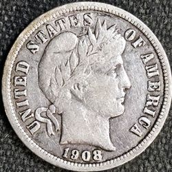 1908-S BARBER SILVER DIME 