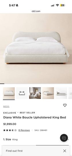 CB2 - Diana White Boucle Upholstered King Bed
