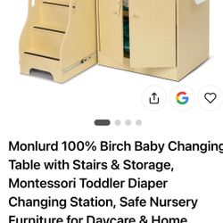 ‏Monlurd 100% Birch Baby Changing ‏Table with Stairs & Storage ‏