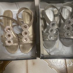 Set Of Two Sliver And Gold Size 6 Shoes From Macys. See My Page For More 