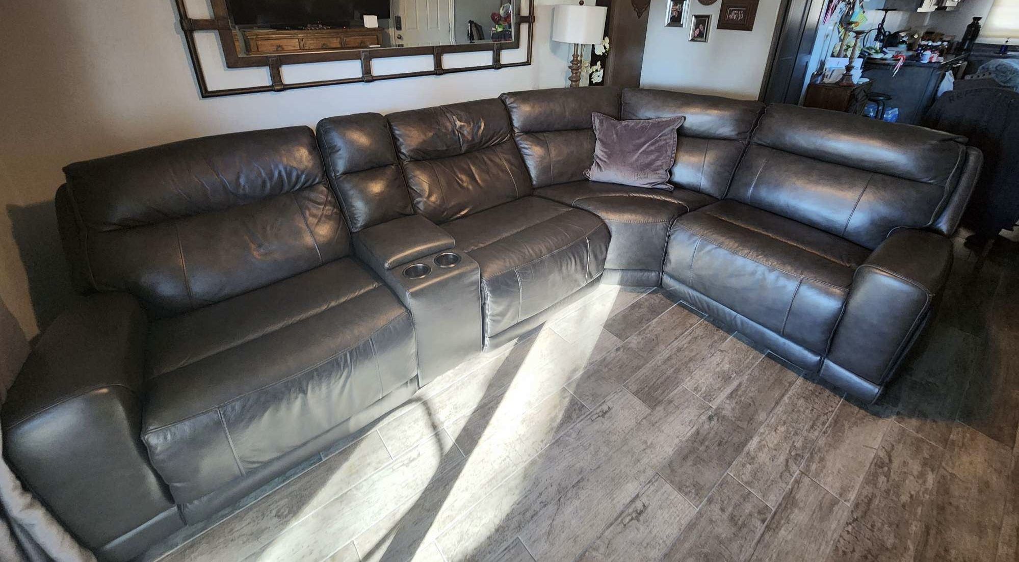 Brown Leather Full Electric Reclining Sectional Couch