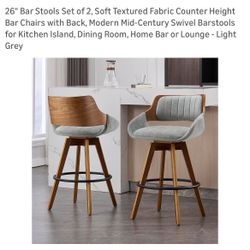 26" Counter Height Swivel Bar Stools Set of 2 - Light Grey Mid-Century