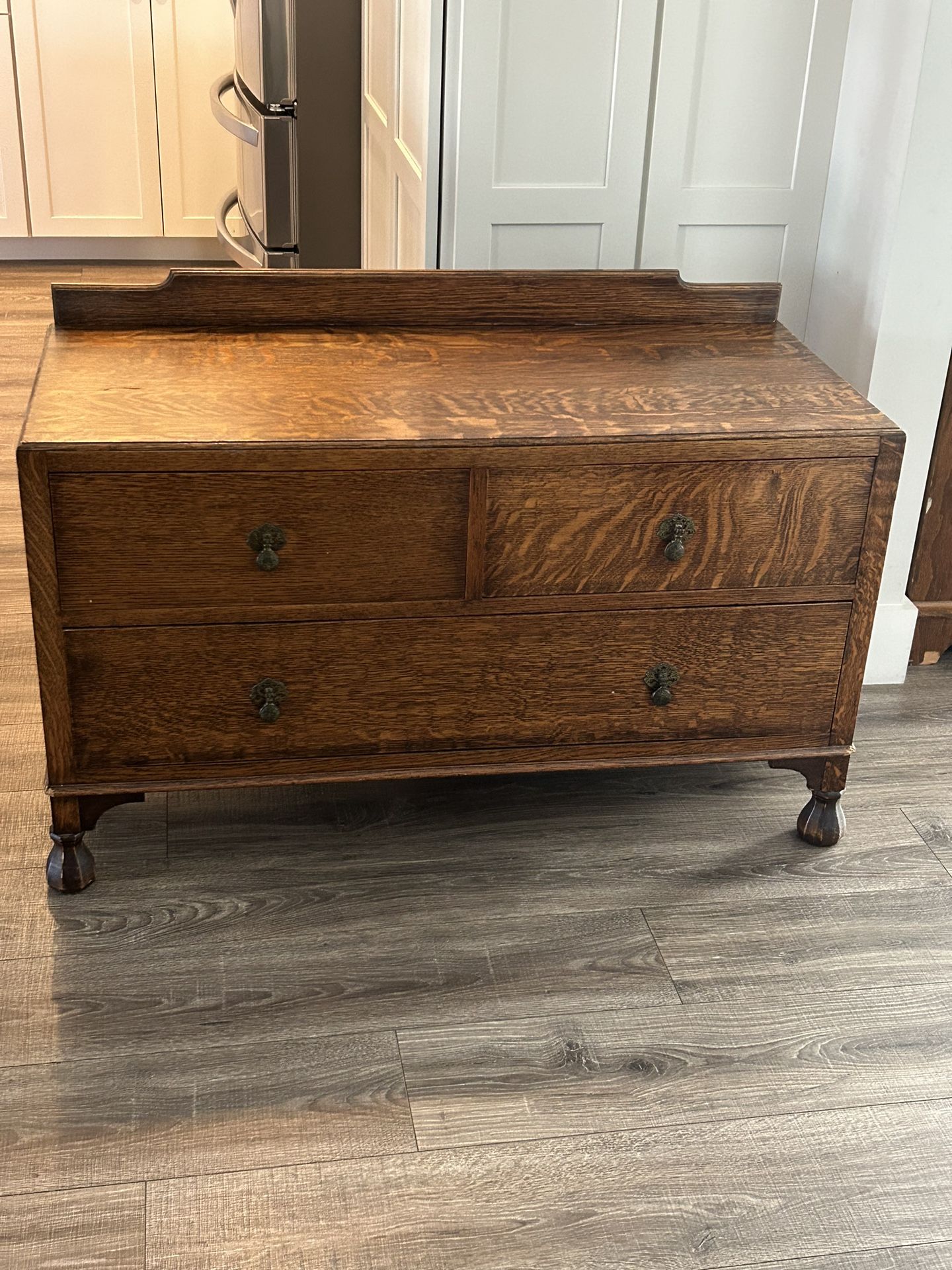 Antique Quarter Sawn White Oak Three Drawer Dresser
