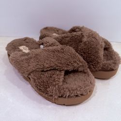 UGG Fluff Yeah Slide Slippers Brown Women Size 9 Platform Shearling Sandals New