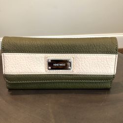 Nine West Sage Green Trifold Wallet: Faux Leather