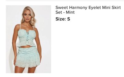 Fashion Nova Sweet Harmony Eyelet Mini Skirt Set – Mint – Size S – New