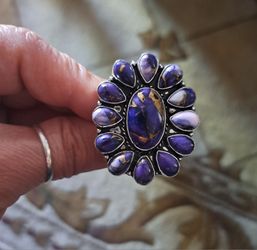 🪻Handmade | Violet Purple Dahlia Turquoise Ring🪻