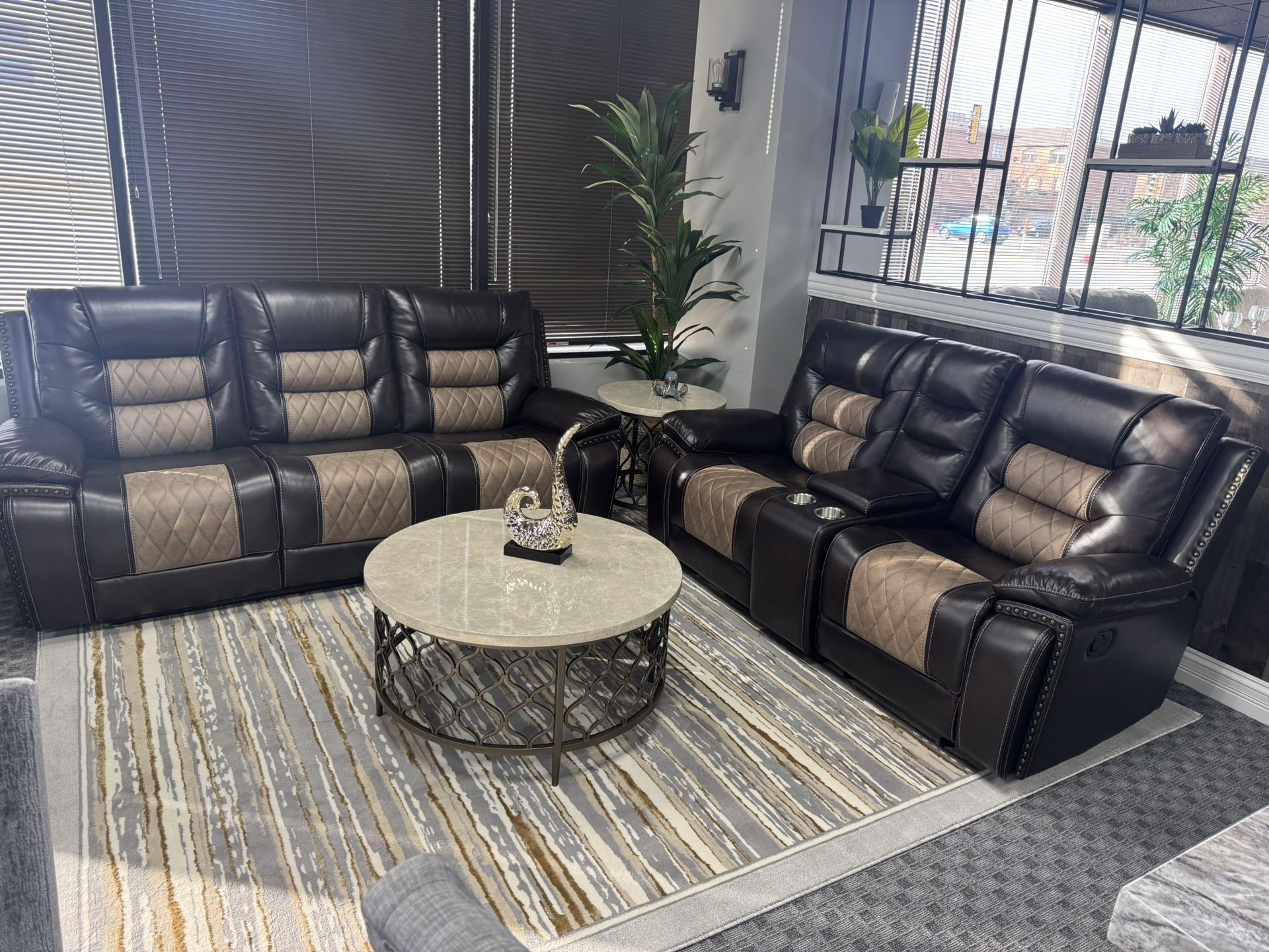 Brand New Leather Chocolate Brown Sofa And Love Seat