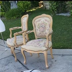 $145 OBO Antique Victorian French Louis XV Style Tapestry Wooden Armchairs