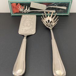 Towle 2 Pc BEADED Silver Plated Lasagna & Pasta Server