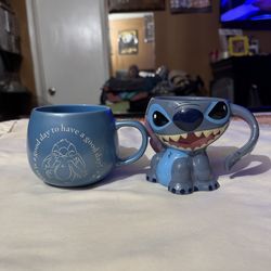 Disney Shop, Set Of 2 Coffee Stitch Mugs, Blue, New With Tags, Just Been In Storage.