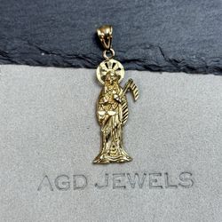 14k Yellow Gold Santa Muerte Charm Pendant