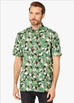 Ted Baker Hoplar Short Sleeve Abstract Floral Print Shirt Green, Size 6 (XL)