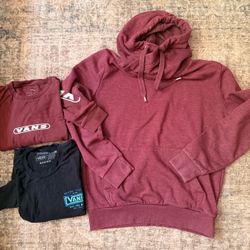 Men Medium Lot of 3 Vans Tops (Maroon Hoodie, Long Sleeve & Short Sleeve Tees)