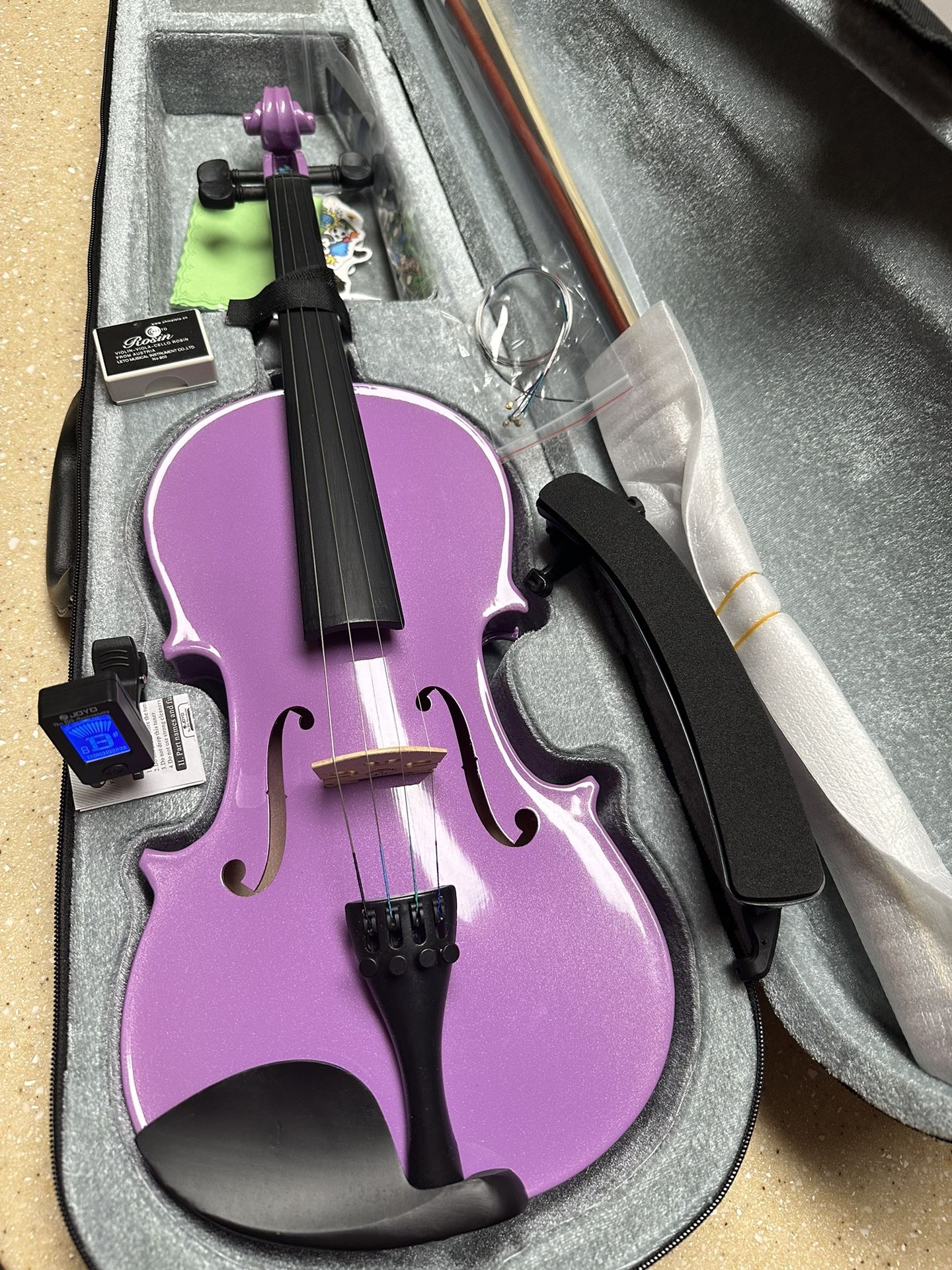 4/4 Purple Violin with New Bow, Digital Tuner, Shoulder Rest, Extra Strings $140 Firm