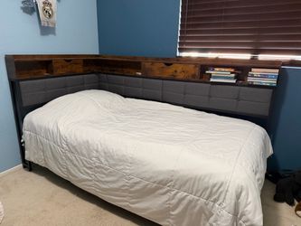 Twin/King Bed Frame with Trundle and Storage Headboard