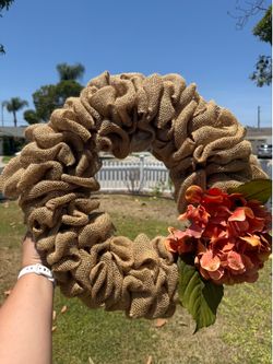 Burlap Fall Flowers Wreath