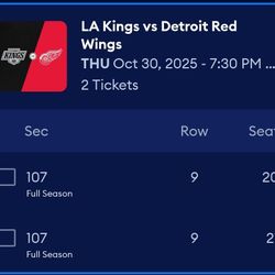 Hockey Kings Vs Red Wings 10/30 7:30PM